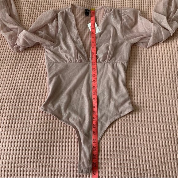 Windsor Pink Sparkle Sequin Bodysuit Puff Sleeve M - Picture 7 of 8